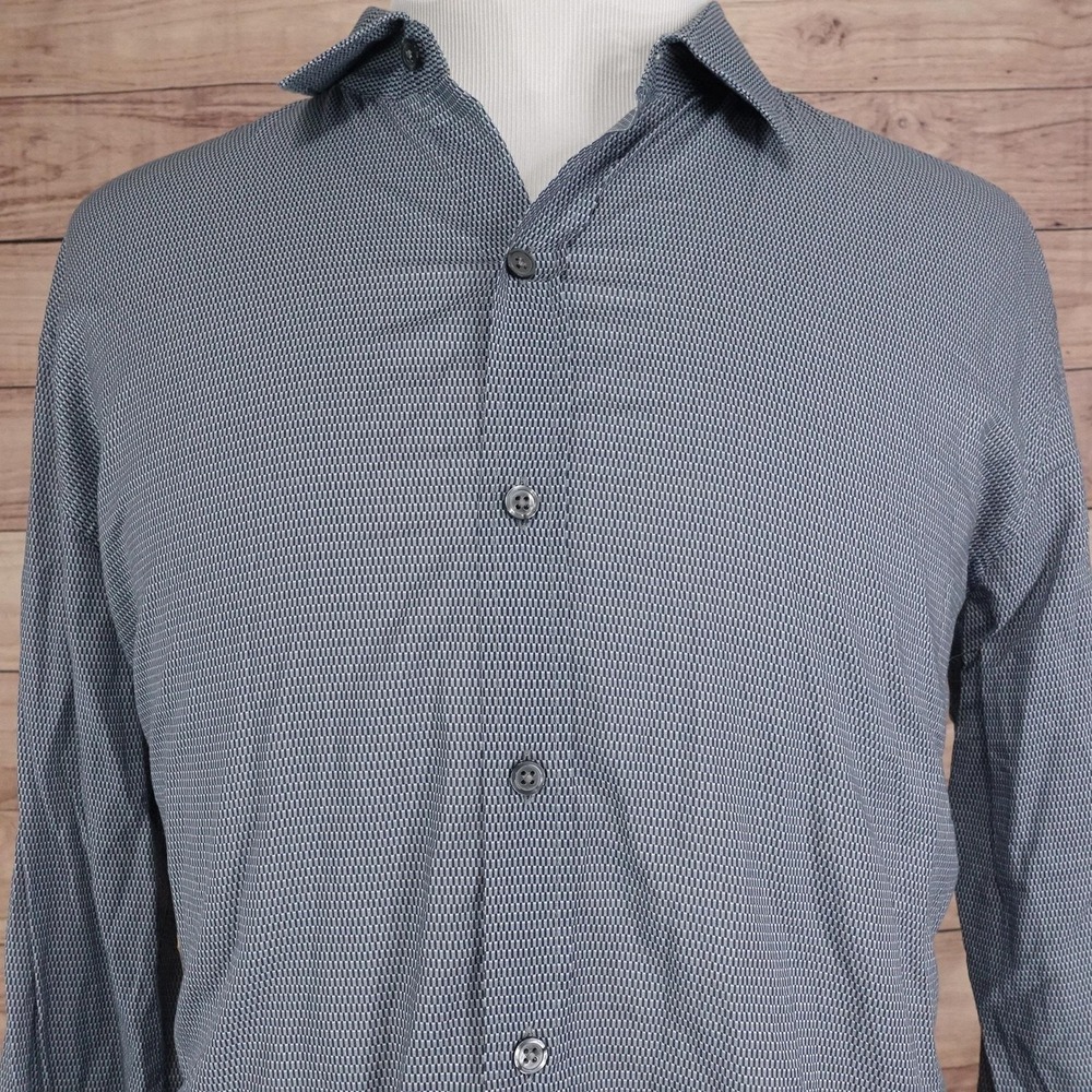 Hugo Boss Shirt Mens‎ 2XL Gray Geometric Button-Up Slim Fit Italian Fabric